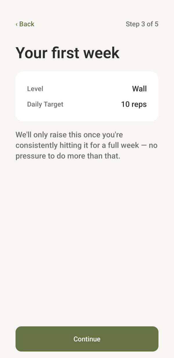 PushPact first-week plan showing level and daily target